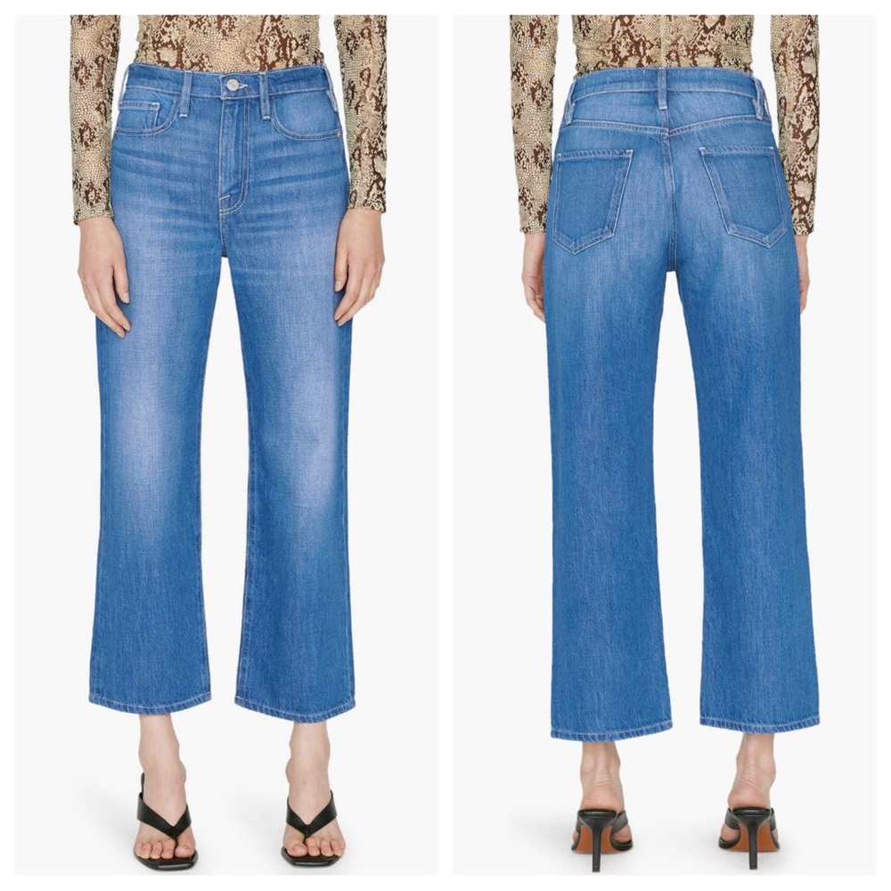 Frame Denim Le Jane Crop in Atrium High Rise Straight Ankle Denim Blue Revolve